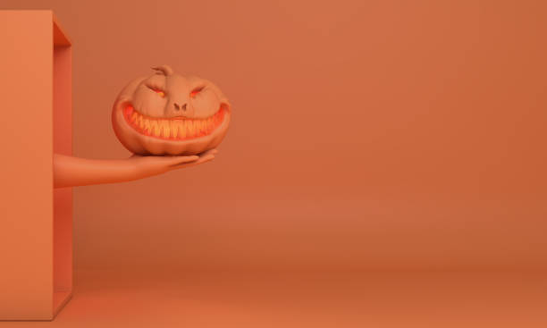 istock Smiling orange pastel pumpkin head jack lantern 1054176556