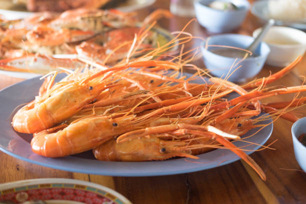 istock Shrimps seafood on the table with many seafood on table 1054201866