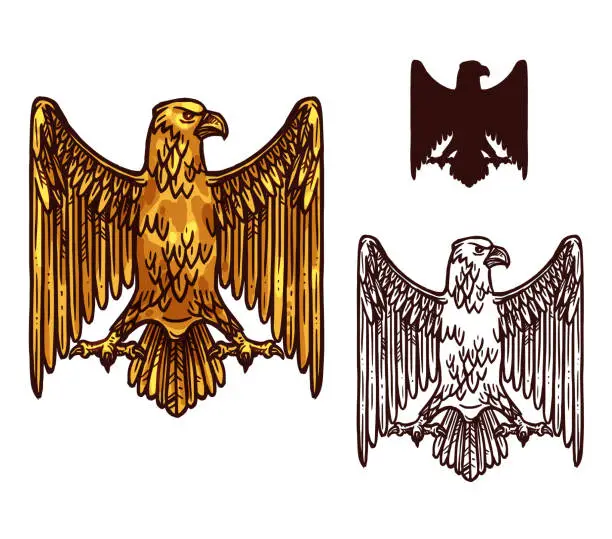 Vector illustration of Heraldic golden gothic eagle, vector