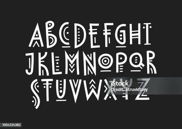 Vector Trendy Uppercase Alphabet In Ethnic Style Made Of Lines Of Different Thicknesses Stock Illustration - Download Image Now