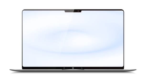 ilustraciones, imágenes clip art, dibujos animados e iconos de stock de vector en blanco estilo portátil aislado en fondo blanco - computer computer monitor white background laptop