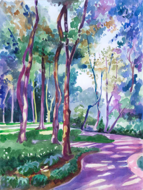 istock Landscape traditional watercolor. Sunny day in the park 1054244752