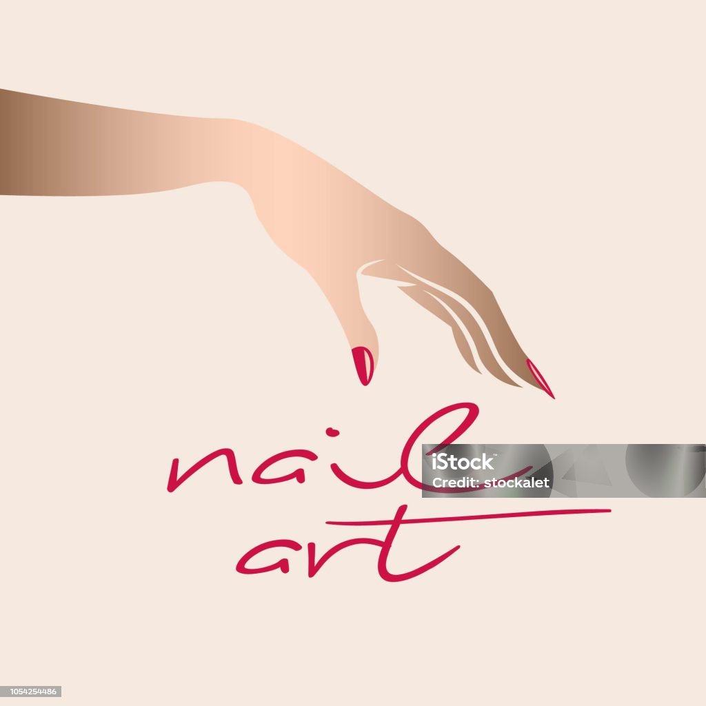 Frau Hand mit eleganten roten Nagellack Maniküre. Nagel-Salon-Vektor-Illustration. - Lizenzfrei Eleganz Vektorgrafik