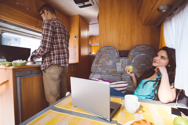 istock Couple traveling with campervan and cooking 1054258916