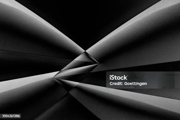 Computer Graphic Image Of Girders Of Minimalist Building Viewed Through Refraction Prism In Darkness Abstract Modern Futuristic Architecture In Black And White Stock Photo - Download Image Now