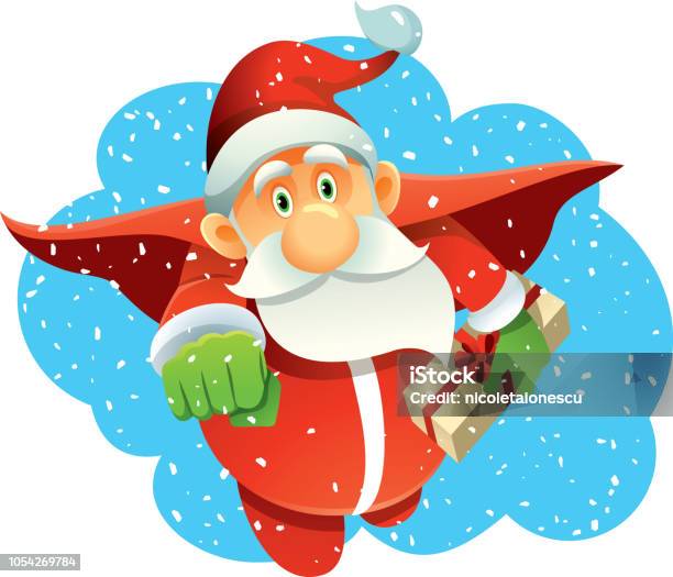 Superhero Santa Claus Bringing Presents In Winter Holiday Stock Illustration - Download Image Now