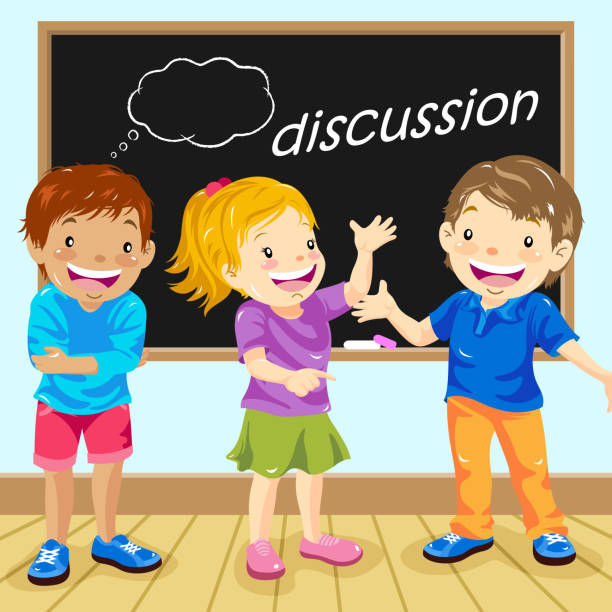 ilustraciones, imágenes clip art, dibujos animados e iconos de stock de discusiones de aula - back to school talking discussion education