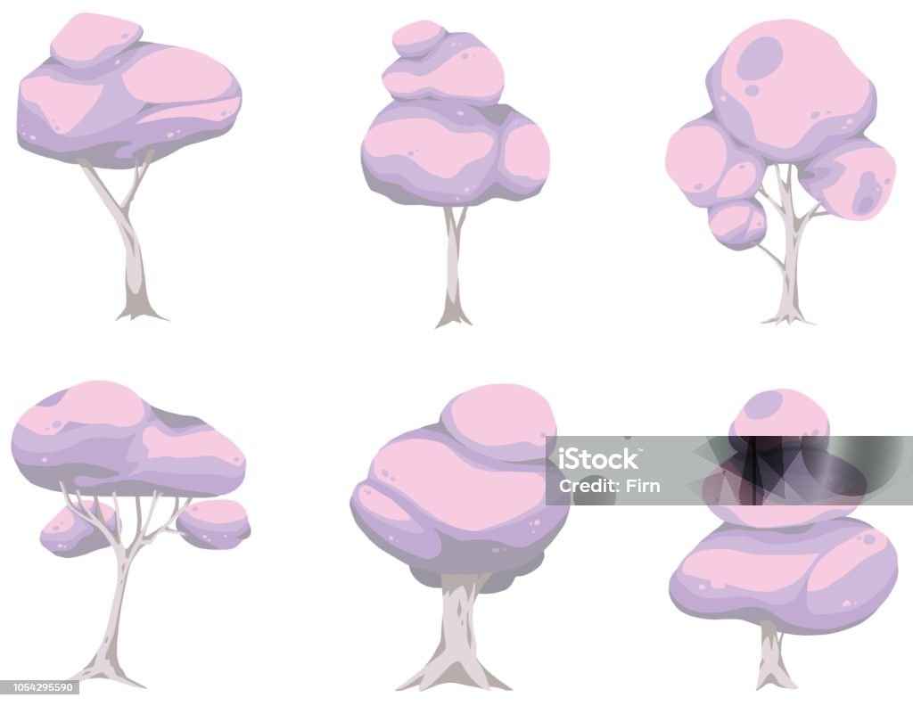 Collection of vector pink tree illustrations Isolated clipart Blossom stock vector