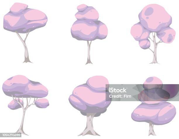 Collection Of Vector Pink Tree Illustrations Stock Illustration - Download Image Now - Blossom, Cherry Blossom, Cherry Tree