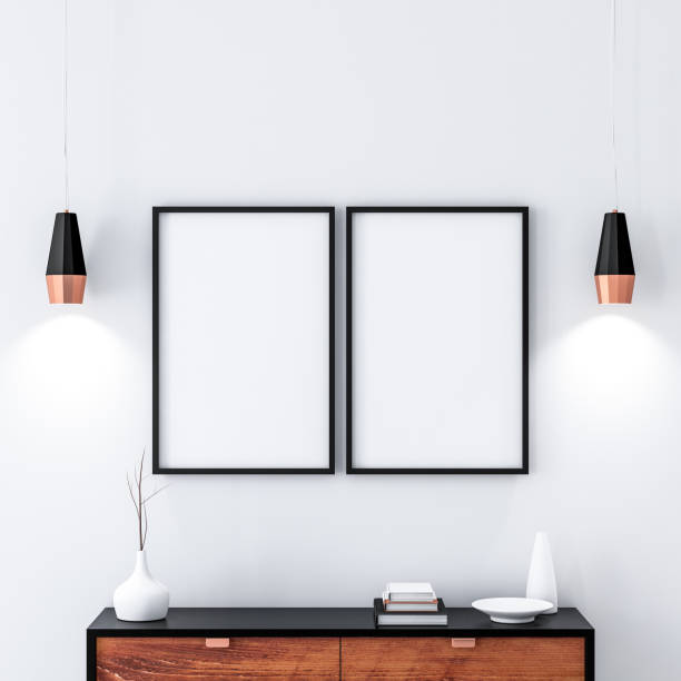 istock Two black poster Frames hanging on the wall in modern interior 1054295808