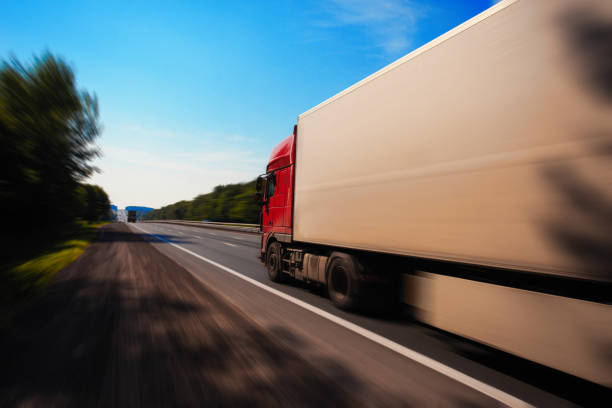 truck rides on the road. Diagonal frame
