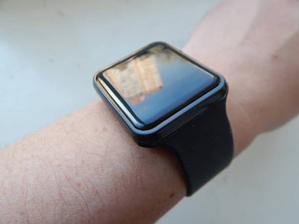 istock Wrist electronic smart watch is worn on the male hand 1054313926