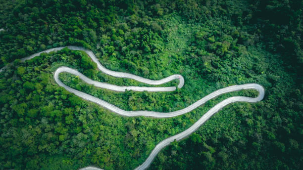 istock Aerial view mountain winding road 1054316696