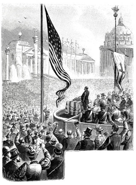 Grover Cleveland, American president, opens the World Expo in Chicago with an electric button Illustration from 19th century grover cleveland stock illustrations