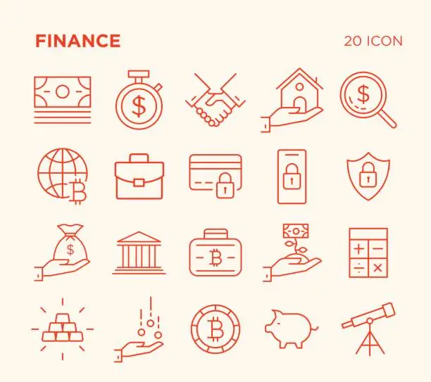 Vector illustration of Simple Set of Finance. Vector Line Icons. Editable Stroke. Pixel Perfect.