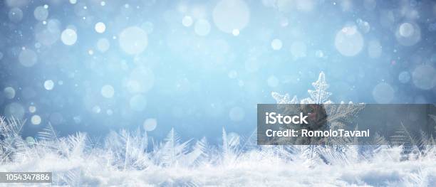 Snowflake On Natural Snowdrift Close Up Christmas And Winter Background Stock Photo - Download Image Now