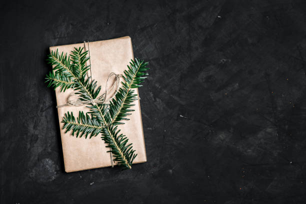 istock Top view of craft wrapped gift box. 1054349944