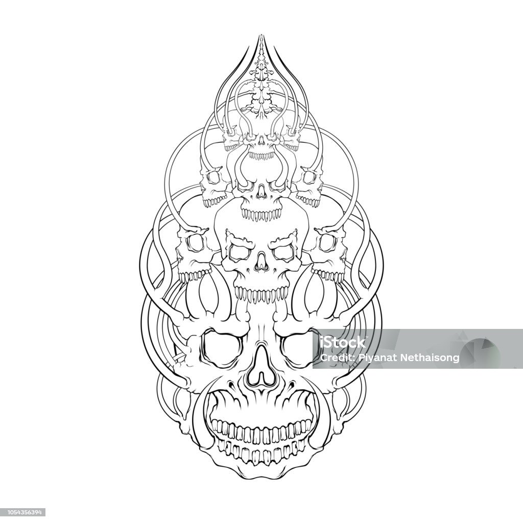 Hộp Sọ Mặt Minh Họa Vector Thần Bí Hình Xăm Thủ Công In Trên Áo Sơ ...