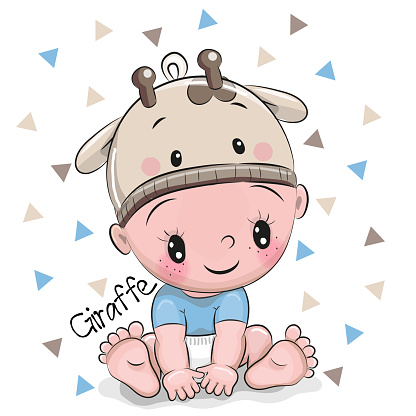 Cute Cartoon Baby Boy In A Giraffe Hat Stock Illustration - Download Image  Now - Shower, Art, Baby - Human Age - iStock
