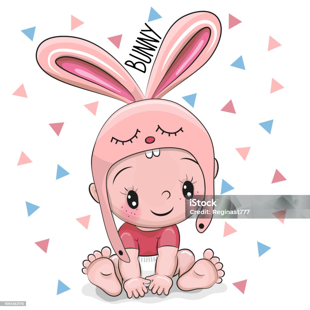 Dễ Thương Hoạt Hình Baby Cậu Bé Trong Một Chiếc Mũ Bunny Hình minh ...