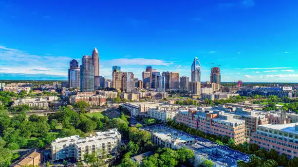 Downtown Charlotte, North Carolina, USA Skyline Drone Aerial