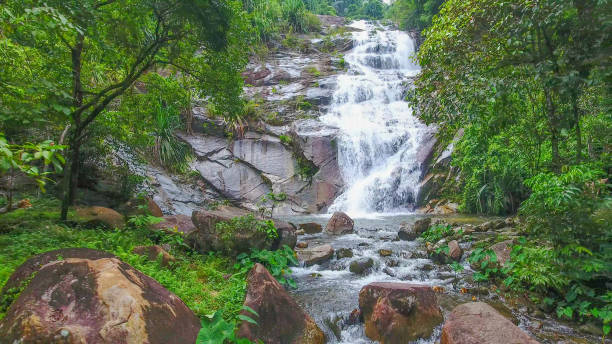 istock Aerial shot tropical forest and  Waterfall  south Thailand 1054367310
