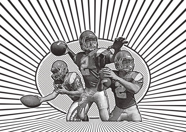Illustration of an American Football Quarterback passing football