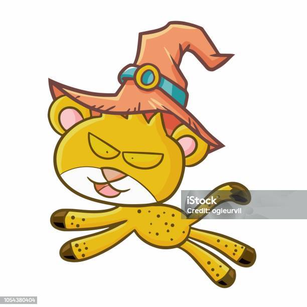 Cheetah Wearing Witch Hat For Halloween Stock Illustration - Download Image Now - Autumn, Buckle, Cap - Hat