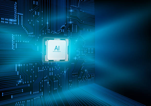 istock Futuristic design of an Artificial Intelligence chip with circuit board. Abstract digital and technology background. 1054394468