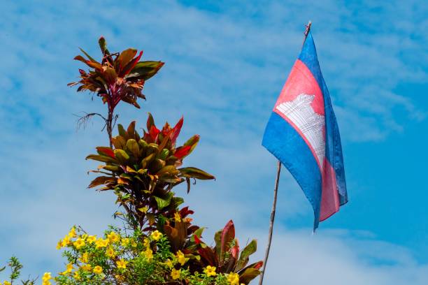 istock Cambodian Flag amongst native flowers 1054395260