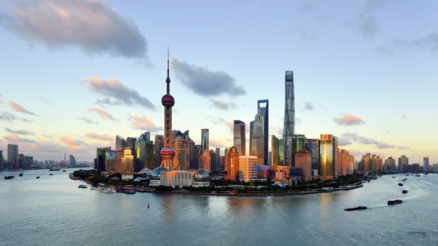 4K: Shanghai Panoramic at Sunset to Night Time Lapse, China