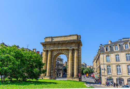 BORDEAUX, FRANCE - MAY 18, 2018: View of the Porte de Bourgogne. Copy space for text