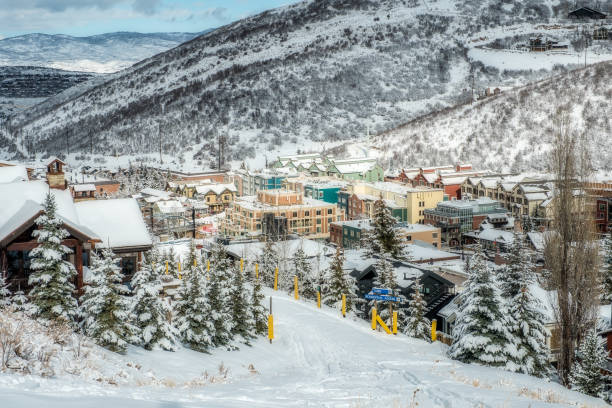 Old Town Park City View of the old town district of Park City Utah in the winter deer valley resort stock pictures, royalty-free photos & images