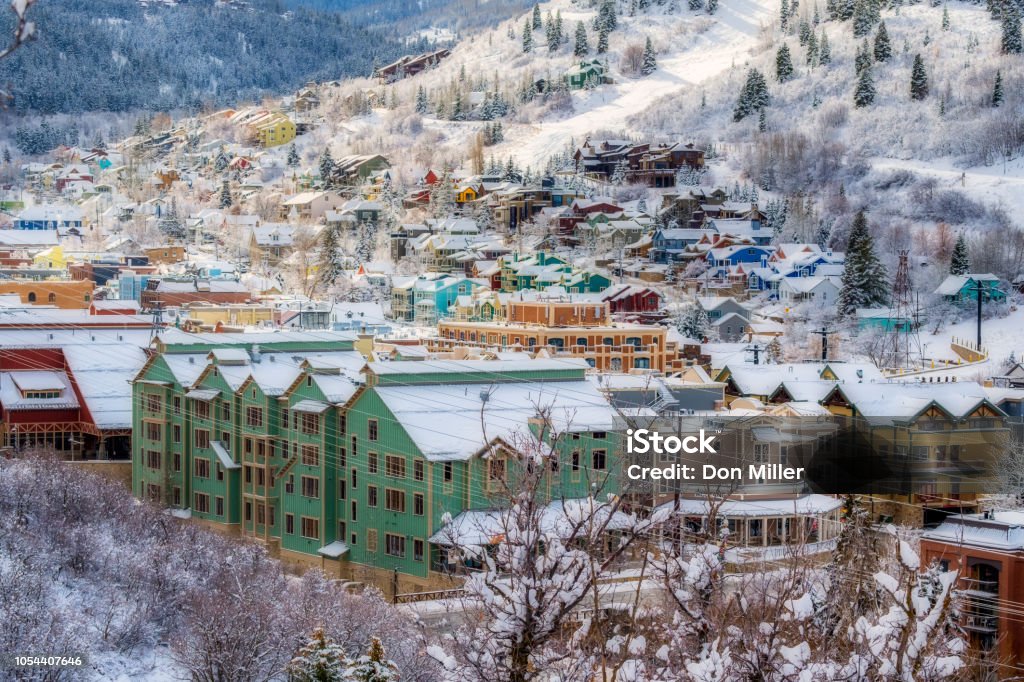 Old Town Park City View of the old town district of Park City Utah in the winter Park City - Utah Stock Photo