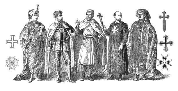 Spiritual order of knights in the Middle Ages illustration of  Spiritual order of knights in the Middle Ages knights templar stock illustrations