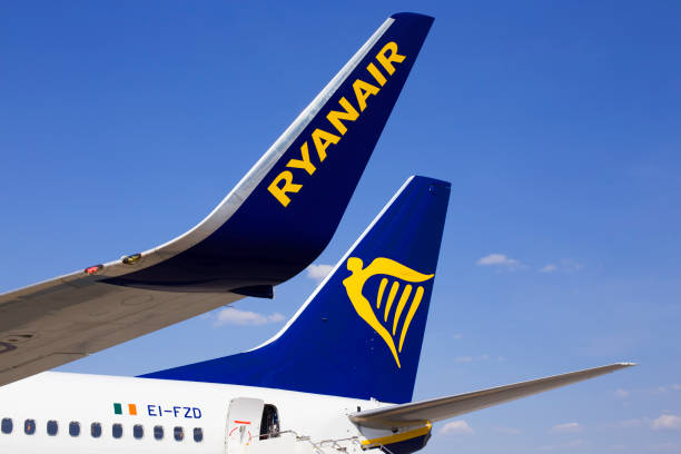 A part of Ryanair Boeing 737-800 aircraft with logo stock photo