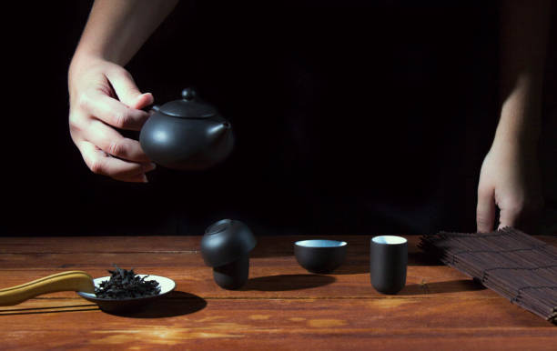 chinese traditional tea ceremony on black background
