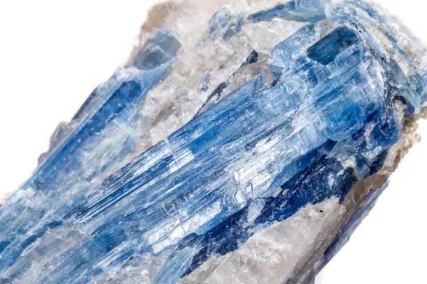Macro mineral stone Kyanite a white background close up