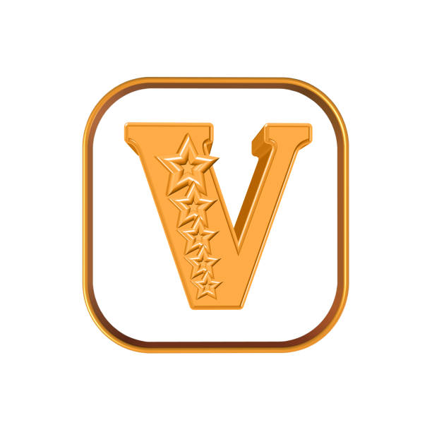 3D illustration letter V and five stars on white background