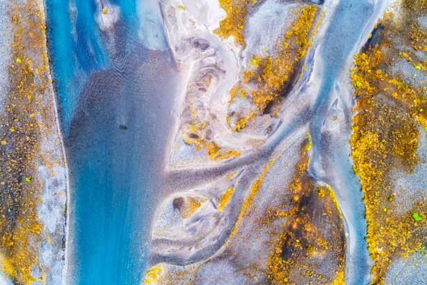 istock Abstract pattern of braided river in Iceland, aerial view 1054439412