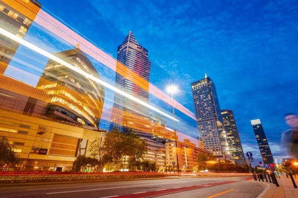 Warsaw, Poland - Oct 1, 2018: Warsaw Central Business District at night
