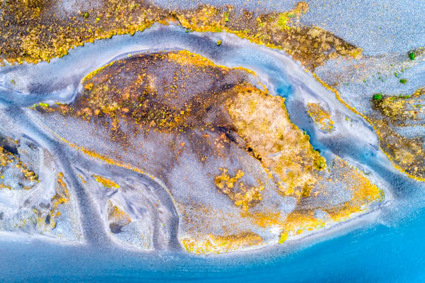 istock Abstract pattern of braided river in Iceland, aerial view 1054441204