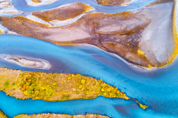 istock Abstract pattern of braided river in Iceland, aerial view 1054442188