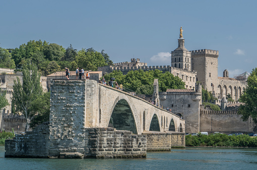 France. Department of Vaucluse. Avignon.View of the Bridge Pont Saint-Bénézet or 'Pont d'Avignon'.