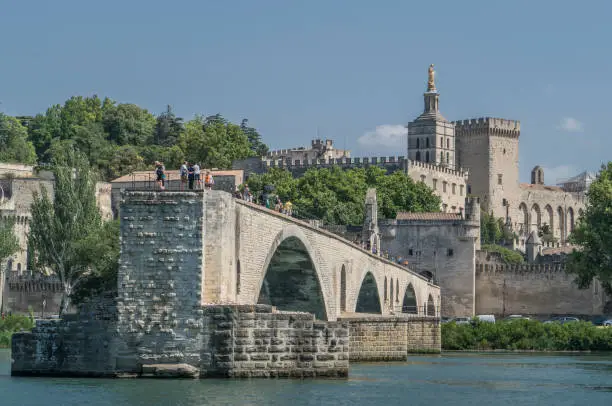 France. Department of Vaucluse. Avignon.View of the Bridge Pont Saint-Bénézet or 'Pont d'Avignon'.