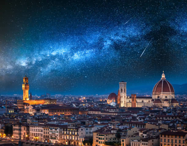 istock Milky way and falling stars over Florence at night, Italy 1054449722