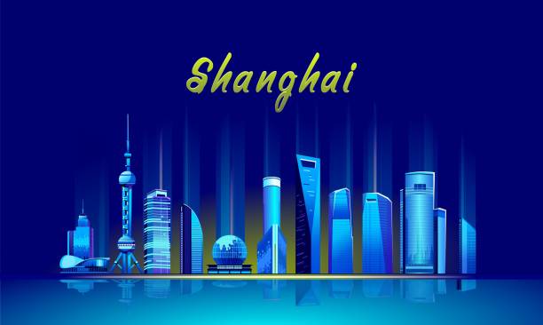 illustrations, cliparts, dessins animés et icônes de shanghai ville de neon - huangpu district illustrations