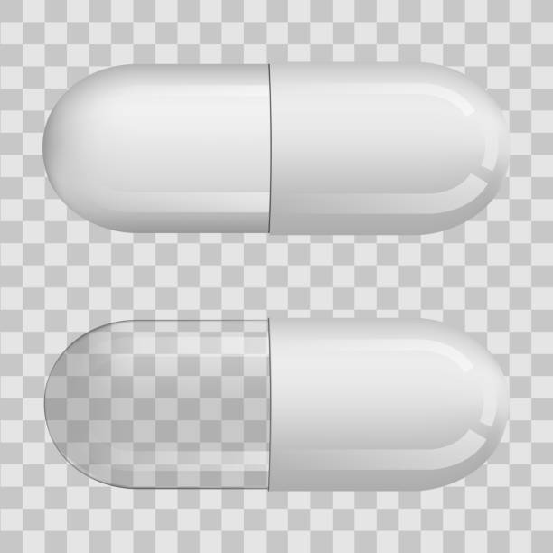 illustrations, cliparts, dessins animés et icônes de vector réaliste pilules capsules isolés sur fond transparent. médicaments, comprimés, capsules, médicament d’analgésiques, antibiotiques, vitamines. - capsule medicine vitamin pill narcotic