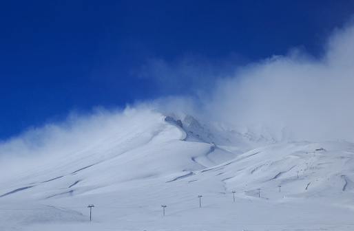 Popular ski resort in Turkey, snowy view of Mount Erciyes.