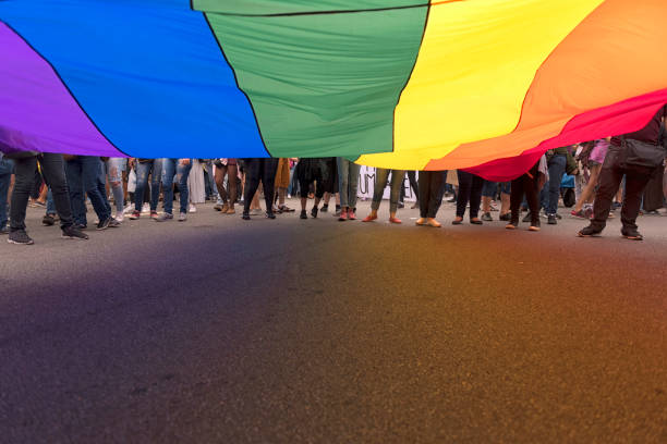 Gay Flag Gay movement flag during an event in the city of São Paulo Brazil sao paulo gay pride parade stock pictures, royalty-free photos & images